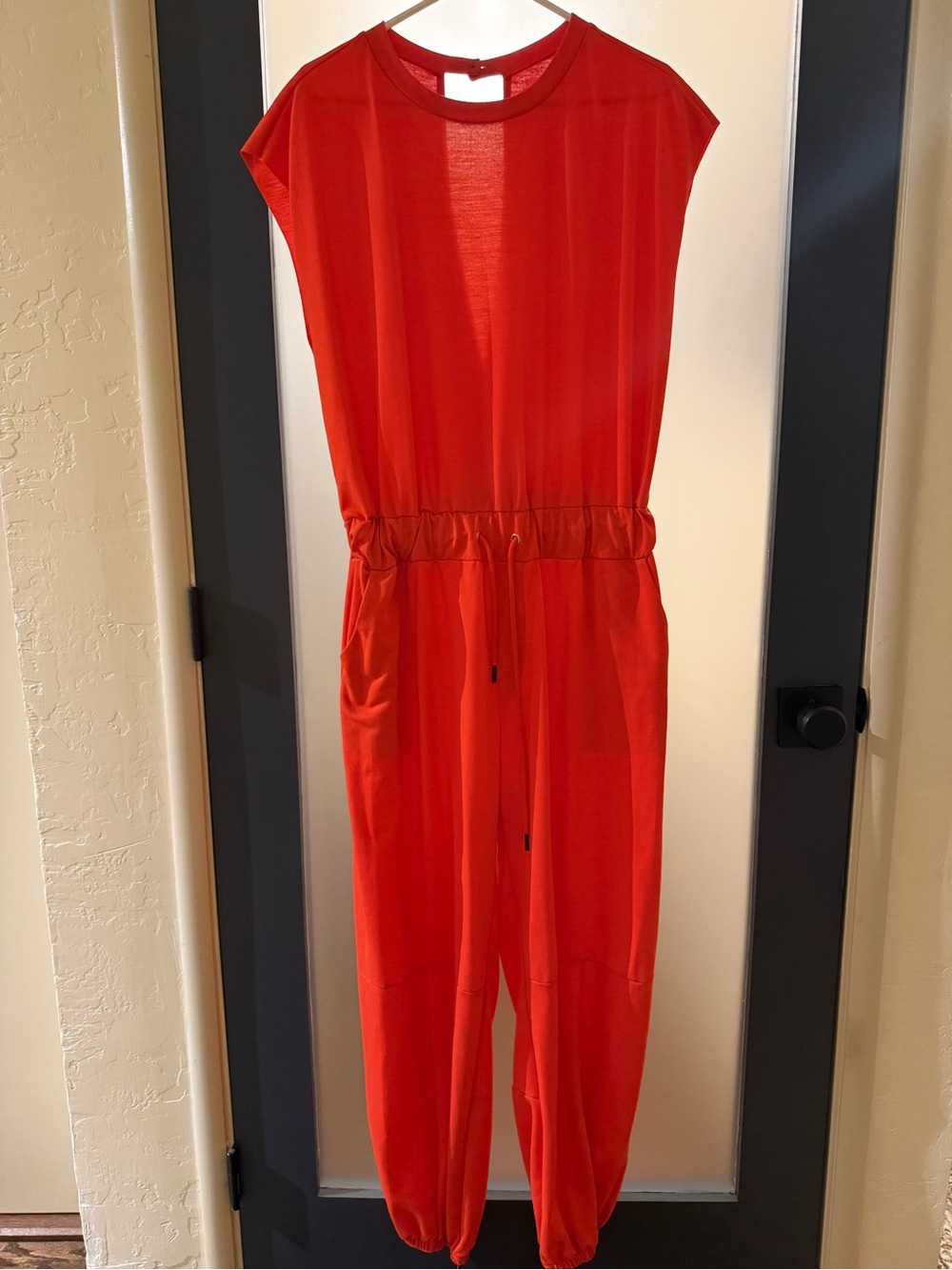 Red Drawstring Waist Jumpsuit - Women's